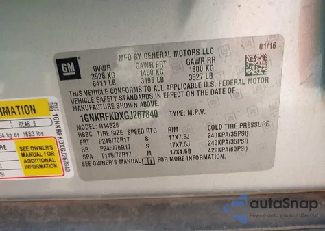 2016 Chevrolet Traverse Ls z USA, uszkodzony, nr VIN 1GNKRFKDXGJ267840